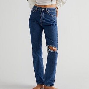 Free People Blue Ripped Lasso Straight Leg Jeans
